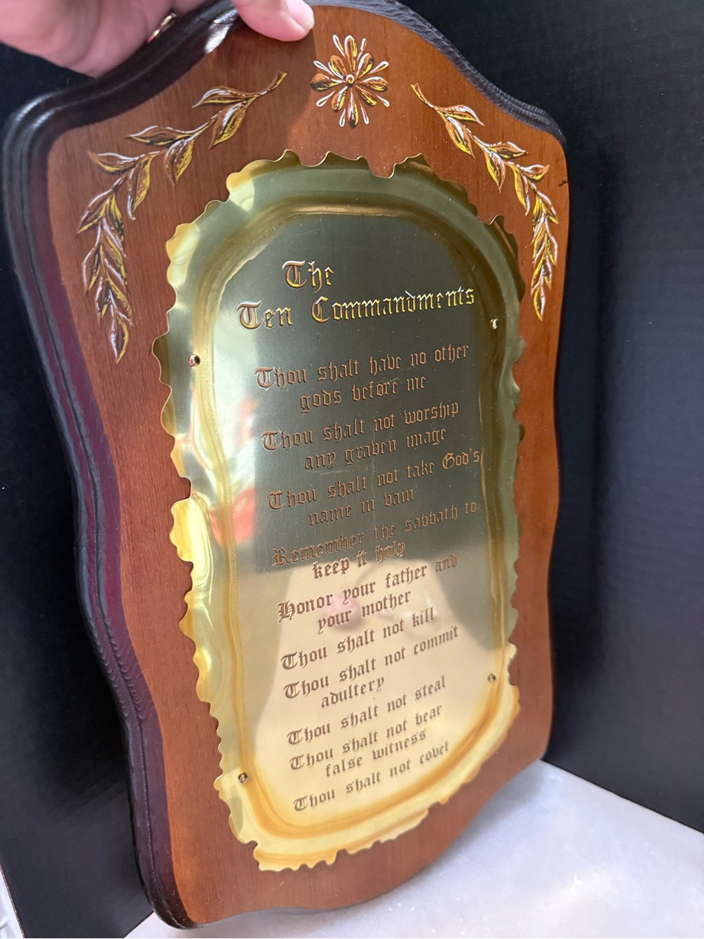 Vintage Home Interiors Homco The Ten Commandments Brass Wood Wall Plaque 10”x18”